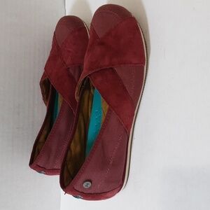Mozo moccassin red women 7.5 leather canvas oil slip resistant Vacation Casual